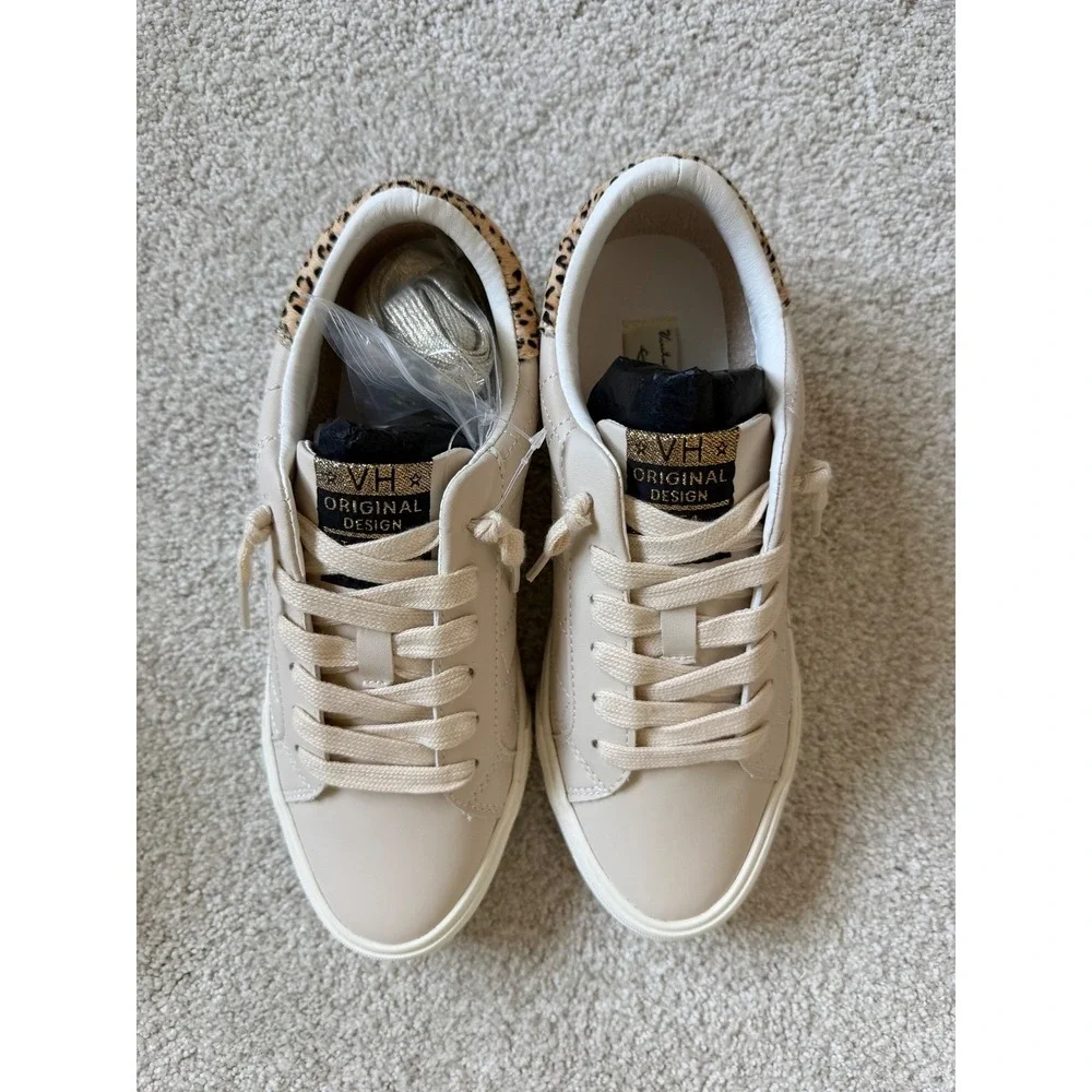 Vintage Havana Womens Quilted Star Sneakers Cream Gold Leopard‎ Size 8.5 NEW